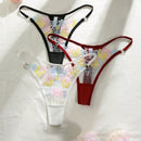 3 piezas conjunto de tangas sexys de tiro bajo bordados dulces