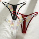 3 piezas conjunto de tangas sexys de tiro bajo bordados dulces