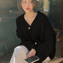 Dazy cardigan holgado de punto de color liso con cuello en v para mujer