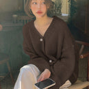 Dazy cardigan holgado de punto de color liso con cuello en v para mujer
