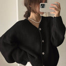 Dazy cardigan holgado de punto de color liso con cuello en v para mujer