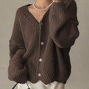 Dazy cardigan holgado de punto de color liso con cuello en v para mujer