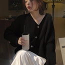 Dazy cardigan holgado de punto de color liso con cuello en v para mujer