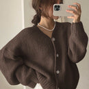 Dazy cardigan holgado de punto de color liso con cuello en v para mujer