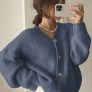 Dazy cardigan holgado de punto de color liso con cuello en v para mujer