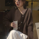 Dazy cardigan holgado de punto de color liso con cuello en v para mujer