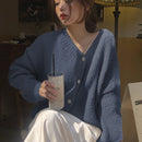 Dazy cardigan holgado de punto de color liso con cuello en v para mujer