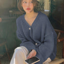 Dazy cardigan holgado de punto de color liso con cuello en v para mujer