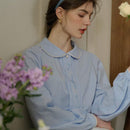 Simple Retro Camisa solida de manga larga con botones para mujer