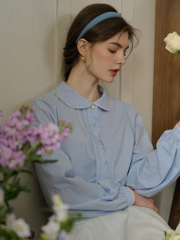 Simple Retro Camisa solida de manga larga con botones para mujer