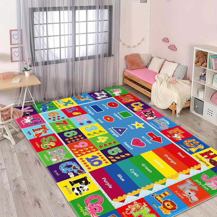Alfombra de juego educativa ABC: Alfombra de animales del alfabeto suave antideslizante para la sala de juegos de los niños, adecuada para niños de 0 a 8 años, solo lavar a mano.