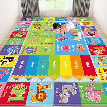 Alfombra de juego educativa ABC: Alfombra de animales del alfabeto suave antideslizante para la sala de juegos de los niños, adecuada para niños de 0 a 8 años, solo lavar a mano.