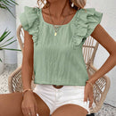 Blusa de mujer con cuello cuadrado, mangas de doble capa con diseno de mariposa y lazo en la espalda