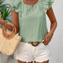 Blusa de mujer con cuello cuadrado, mangas de doble capa con diseno de mariposa y lazo en la espalda