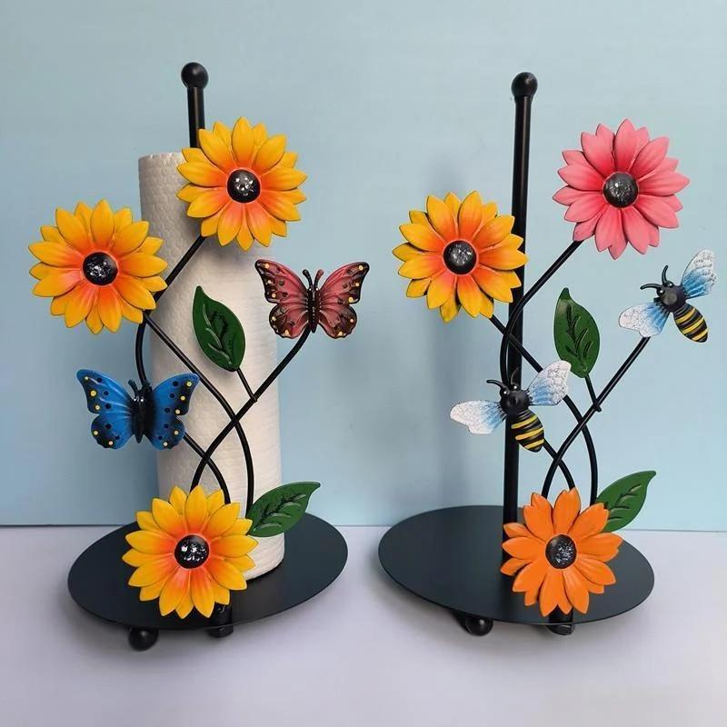 Soporte de Papel de Seda de Girasol de Arte Metálico de Mariposa 3D para Decoración de Cocina y Accesorio de Sala de Estar