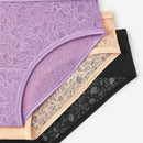 Luvlette juego de 3 piezas de bragas de lenceria sexy de cintura media, comodas y elasticas, con encaje, para mujer