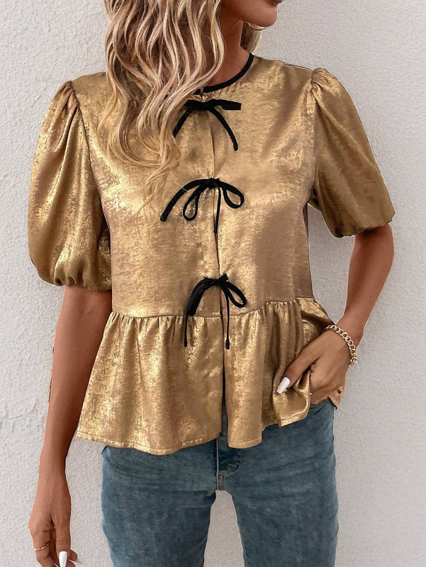 Clasi Camisa de muneca con lazo dorado sencillo para uso diario
