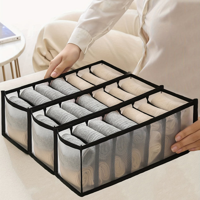 Organizador de 3 piezas para ropa interior y calcetines - Divisor de cajones de 7 compartimentos, artículos esenciales para la organización del armario del hogar
