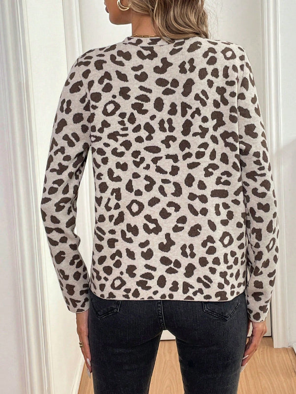 Lune cardigan de mujer con estampado de leopardo, cuello en v, manga larga y abotonadura sencilla, para otono/invierno