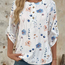 EMERY ROSE Blusa con estampado floral, media botonadura y mangas enrolladas con pestana