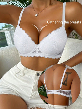 Sujetador comodo y sexy de encaje con volantes y efecto push-up para mujer, ropa interior