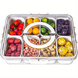 1 pza., Bandeja de servicio dividida en 8 compartimentos con tapa y asa, Snackle Box, Contenedor de charcutería, Platos de aperitivos portátiles, Organizador transparente para dulces, frutas, nueces, aperitivos, perfecto para fiestas, suministros de coci