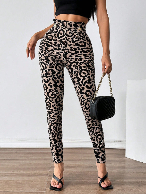 Pantalones casuales de traje negro de cintura alta para mujer con ajuste cenido y piernas anchas de 7-9cm