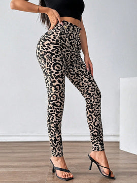 Pantalones casuales de traje negro de cintura alta para mujer con ajuste cenido y piernas anchas de 7-9cm