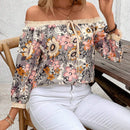 Blusa de vacaciones para mujer con hombros descubiertos, estampado de flores y patron de corte aleatorio