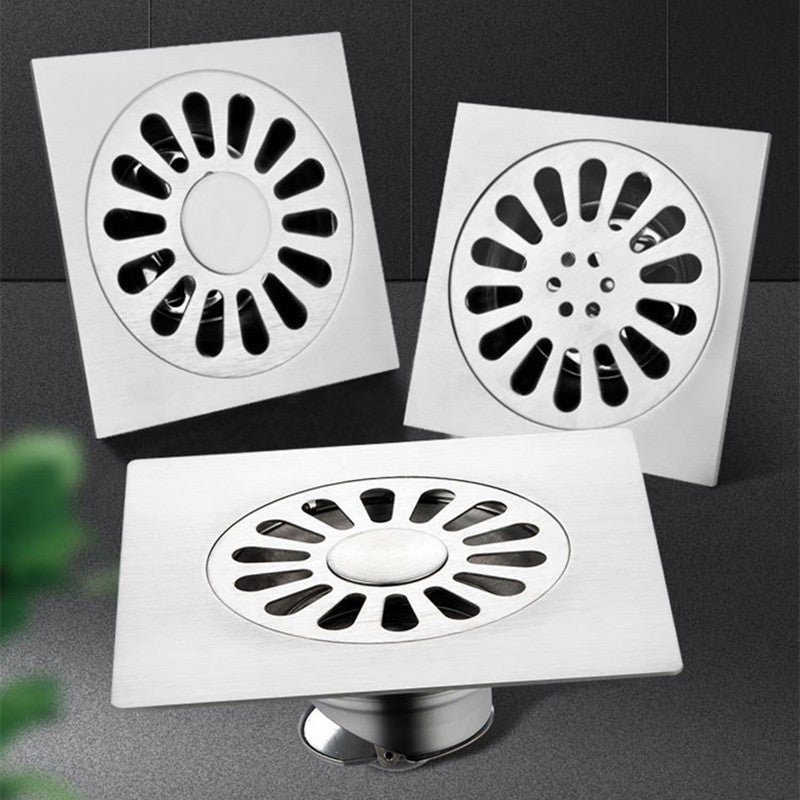 Desagüe de Piso Cuadrado de Acero Inoxidable con Control de Olores - Atrapapelos Multifuncional para Ducha, Accesorio Esencial para el Baño