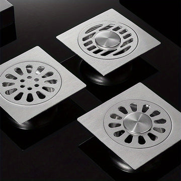 Desagüe de Piso Cuadrado de Acero Inoxidable con Control de Olores - Atrapapelos Multifuncional para Ducha, Accesorio Esencial para el Baño