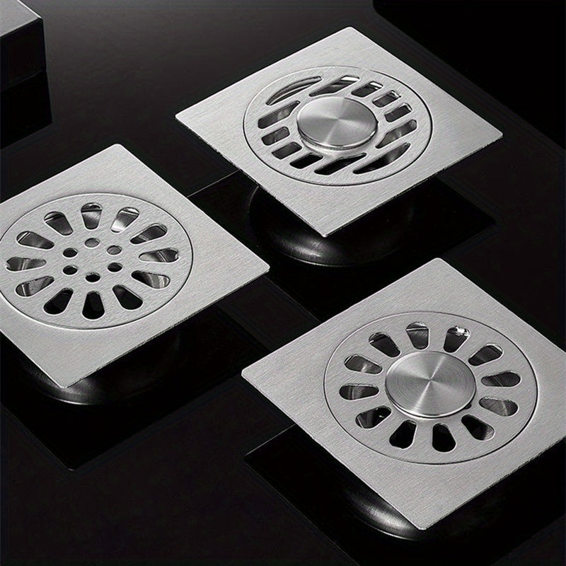 Desagüe de Piso Cuadrado de Acero Inoxidable con Control de Olores - Atrapapelos Multifuncional para Ducha, Accesorio Esencial para el Baño