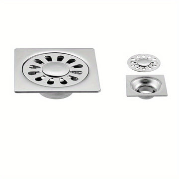 Desagüe de Piso Cuadrado de Acero Inoxidable con Control de Olores - Atrapapelos Multifuncional para Ducha, Accesorio Esencial para el Baño