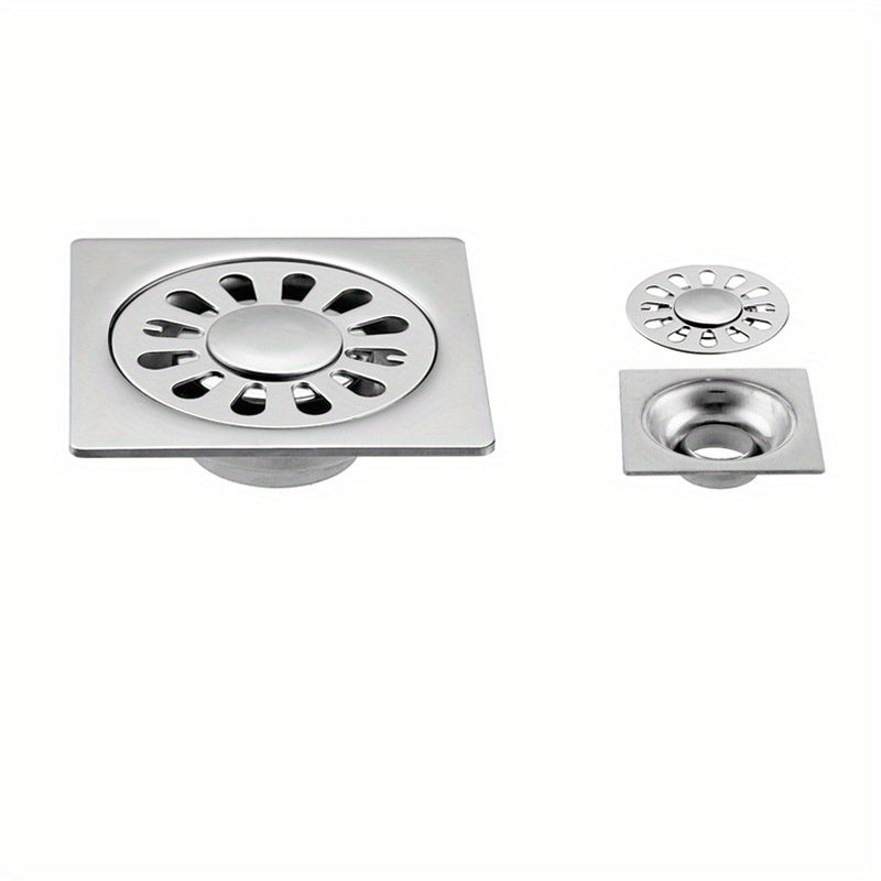 Desagüe de Piso Cuadrado de Acero Inoxidable con Control de Olores - Atrapapelos Multifuncional para Ducha, Accesorio Esencial para el Baño