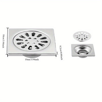 Desagüe de Piso Cuadrado de Acero Inoxidable con Control de Olores - Atrapapelos Multifuncional para Ducha, Accesorio Esencial para el Baño