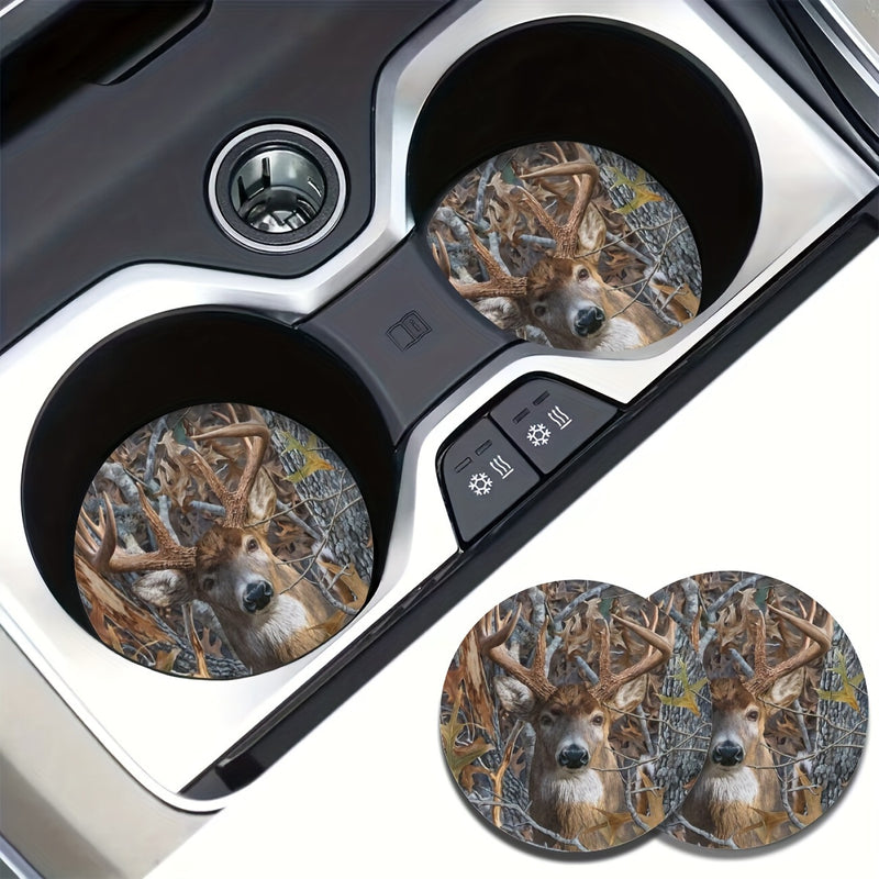 2pcs Posavasos Absorbentes para Portavasos de Coche con Camuflaje de Ciervo - EVA, Perfectos para Vehículos y Escritorio de Casa, Regalo Ideal para Cazadores