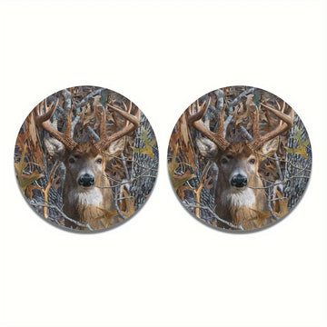 2pcs Posavasos Absorbentes para Portavasos de Coche con Camuflaje de Ciervo - EVA, Perfectos para Vehículos y Escritorio de Casa, Regalo Ideal para Cazadores