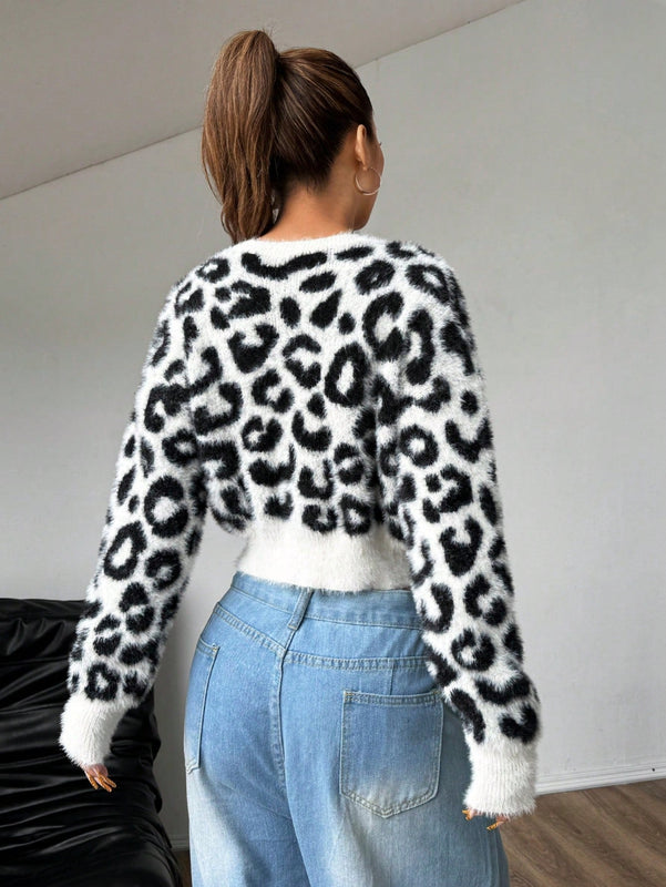 Moosta cardigan casual con botones y estampado de leopardo, adecuado para otono/invierno, para mujeres