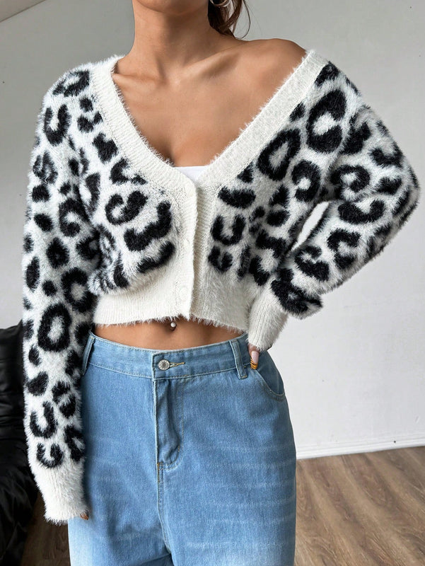Moosta cardigan casual con botones y estampado de leopardo, adecuado para otono/invierno, para mujeres