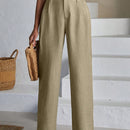 Pantalones de lino con botones a dos caras en la parte delantera para mujeres