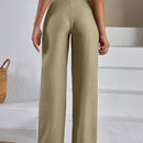 Pantalones de lino con botones a dos caras en la parte delantera para mujeres