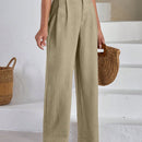 Pantalones de lino con botones a dos caras en la parte delantera para mujeres