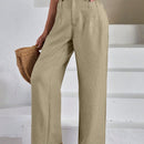 Pantalones de lino con botones a dos caras en la parte delantera para mujeres
