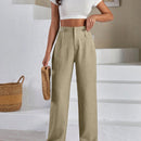 Pantalones de lino con botones a dos caras en la parte delantera para mujeres