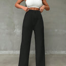 Pantalones casuales de mujer con cintura elastica de cordon y ajuste holgado con bolsillos inclinados