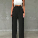 Pantalones casuales de mujer con cintura elastica de cordon y ajuste holgado con bolsillos inclinados