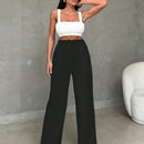 Pantalones casuales de mujer con cintura elastica de cordon y ajuste holgado con bolsillos inclinados