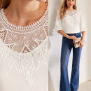 MOTF PREMIUM Blusa de manga globo con cordones y contraste de encaje