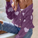Essnce sueter de cardigan grueso y calido con patron de corazones verdes y blancos para mujer