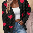 Essnce sueter de cardigan grueso y calido con patron de corazones verdes y blancos para mujer